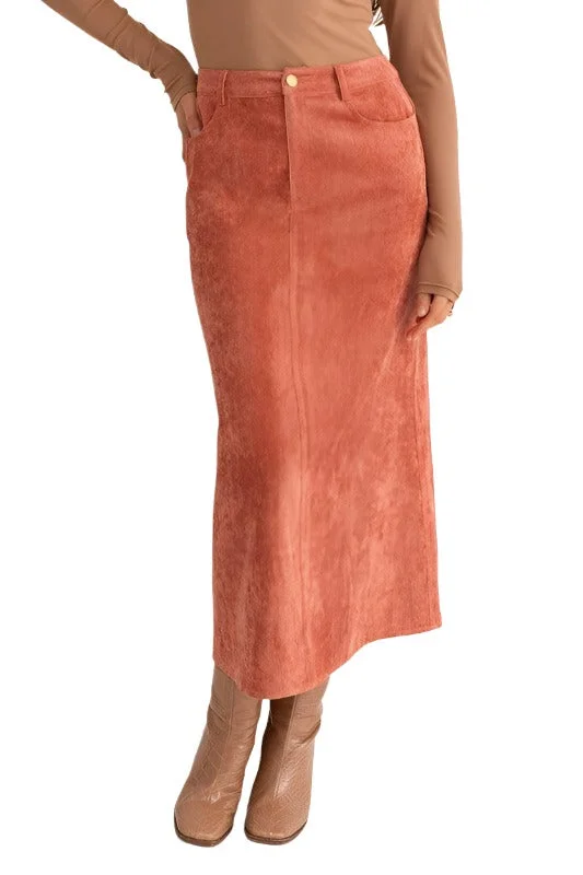 Rust Corduroy Maxi Skirt wrap skirt elegant