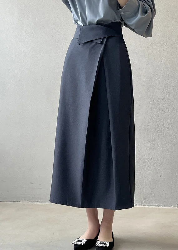 French Grey High Waist Slim Fit Skirts Fall elastic waist skirt