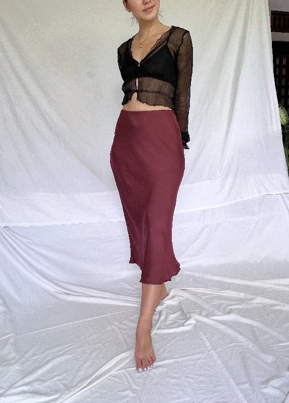 Meeko - Burgundy Maxi Silk Skirt tulle skirt dreamy