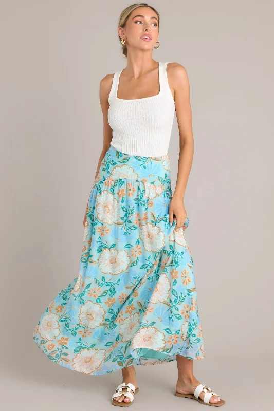 MINKPINK Evelyn Light Blue Maxi Skirt spandex blend skirt