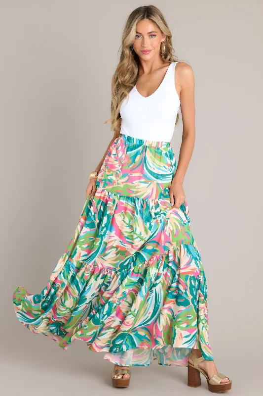 Oceanic Mirage Teal Tropical Print Maxi Skirt low waist skirt