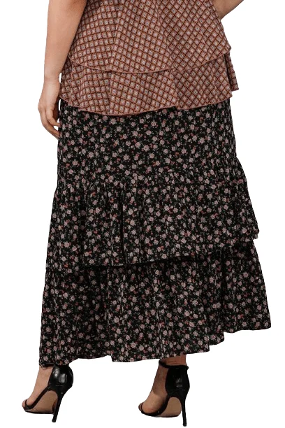 Plus Black Floral Layered Maxi Skirt tiered skirt playful