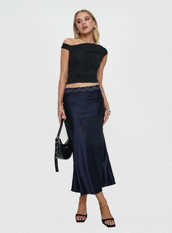 The Charmaine Maxi Skirt Navy silk skirt smooth