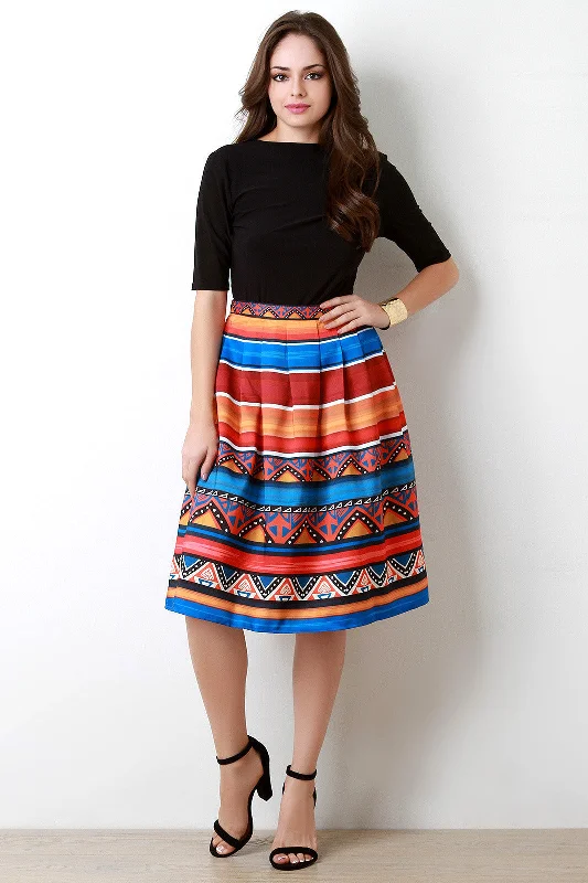 Southwestern Stripe Pleated Skirt flowy skirt hem