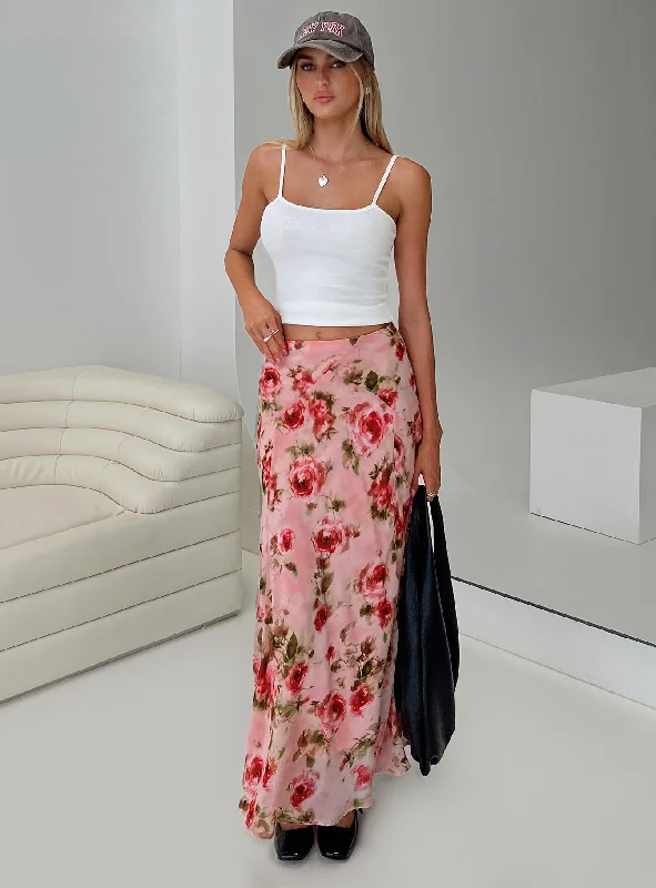 Vespera Maxi Skirt Pink zip skirt side