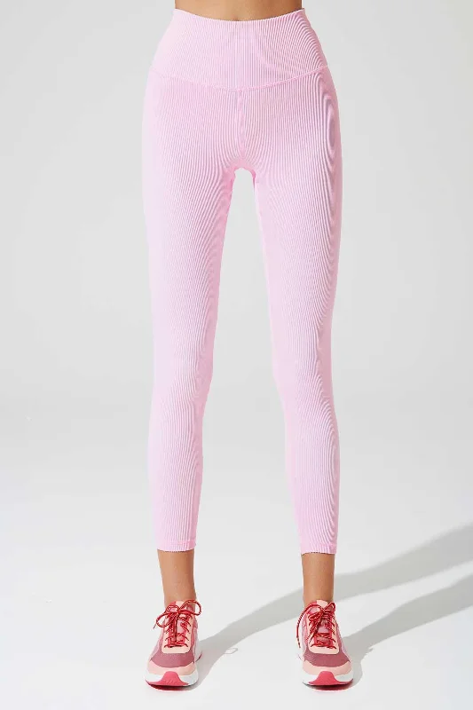 7/8 High Waist Ribbed Legging - Gilly Pink Fashionable Quick-Dry Leggings