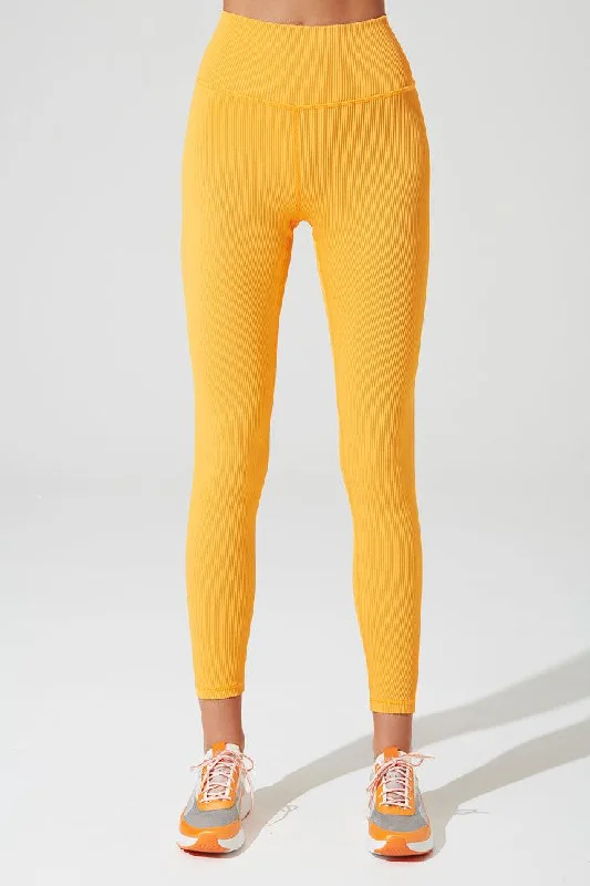 7/8 High Waist Ribbed Legging - Saffron Trendy High-Waist Tummy Control Leggings