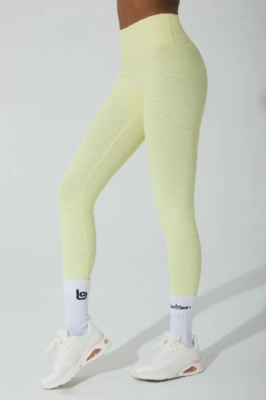 Déese Fleur 3D Leggings - Yellow Pearl Cozy Mid-Rise Workout Leggings