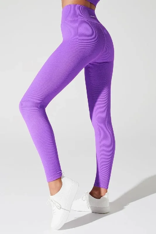 Bondi V Ribbed Legging - Deep Lilac Cozy Sweat-Wicking Leggings