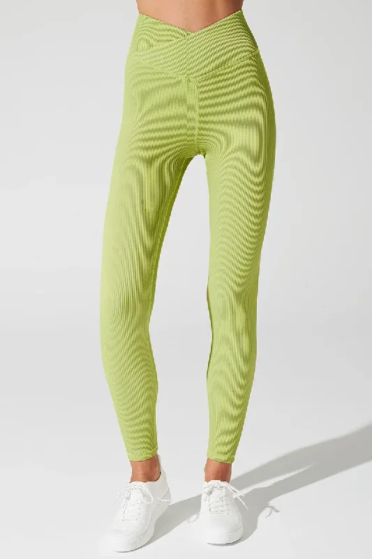 Bondi V Ribbed Legging - Green Smoke Trendy Foil Finish Leggings