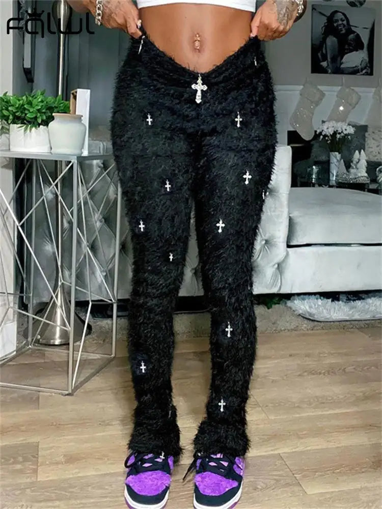 Black Mohair Leggings Pants Outfit For Women 2023 Fashionable Moisture-Wicking Leggings