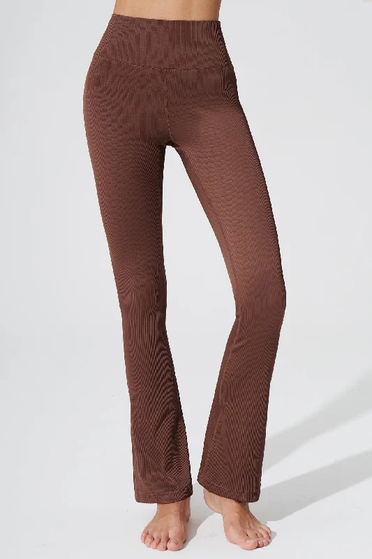 Evana Flare Ribbed Legging - Maroon Choco Casual Slim-Fit Leggings