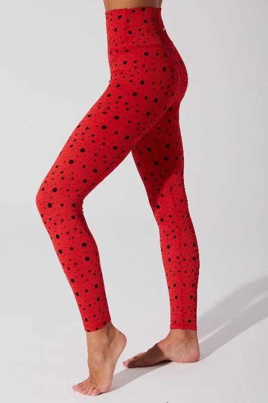 Hafwen Polka Dots Legging - Savvy Red Elegant Printed Leggings with Pockets