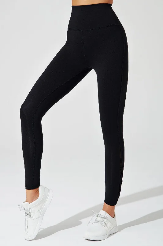 S'Angria 7/8 High Waist Legging - Black Elegant Stretchy Faux Leather Leggings