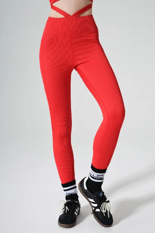 Selah High Waist Leggings - Savvy Red Cozy Ribbed Leggings