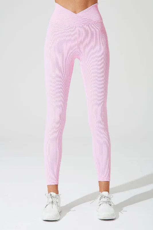 V Waist Ribbed Legging - Gilly Pink Trendy Seamless Fit Leggings