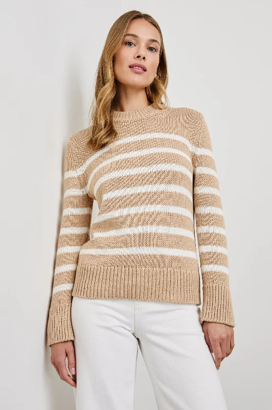 ALISE SWEATER - IVORY BIRCH STRIPE Satin Blend Silk Blend Wool Blend