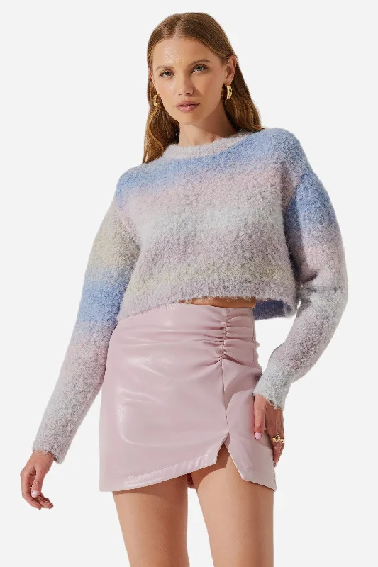 ASTR The Label Alita Cropped Ombre Sweater in Blue Ombre Turtle Neck Boat Neck Asymmetrical Neck