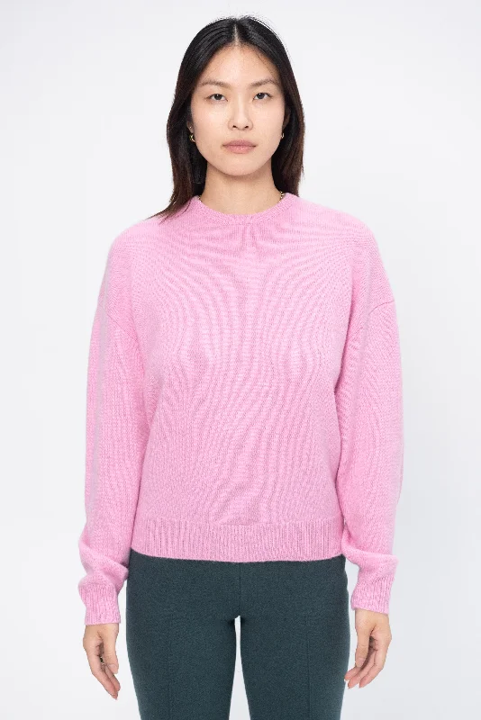 Artemis Cashmere Sweater, Bright Pink Ribbed Striped Patterned