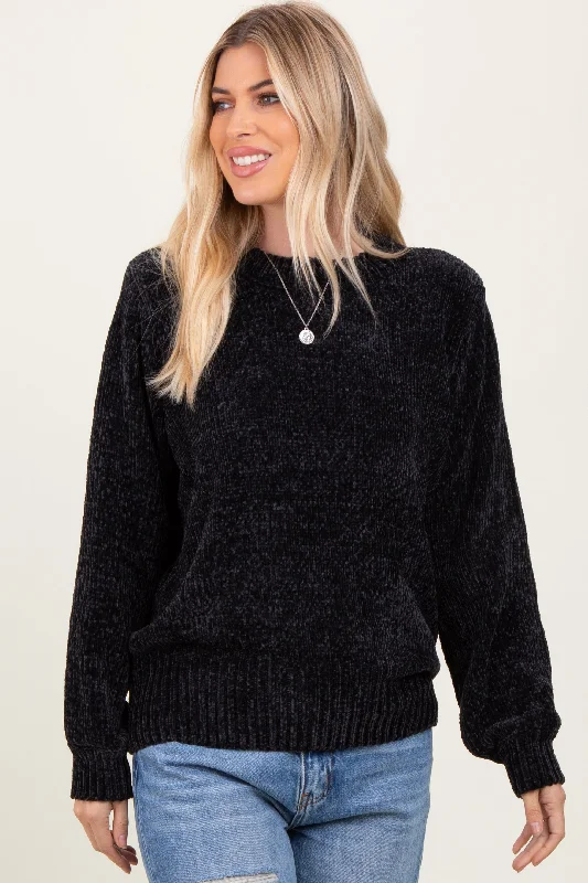 Black Chenille Knit Sweater Sequined Glittery Shiny