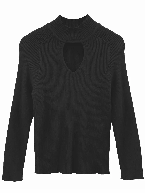 Black Ribbed Knit Sweater With Keyhole Size Medium Knit Fabric Woven Fabric Fleece Fabric