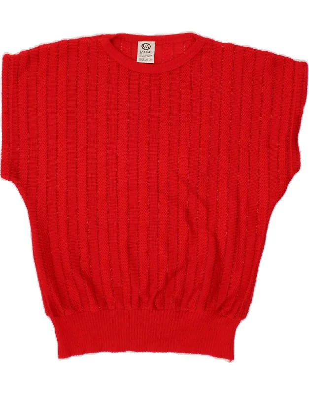 C&A Womens Short Sleeve Crew Neck Jumper Sweater Size 44/46 Large Red Thin Thick Dense