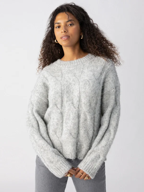 Cable Crew Sweater Heather Grey Collared Crew Neck Turtle Neck