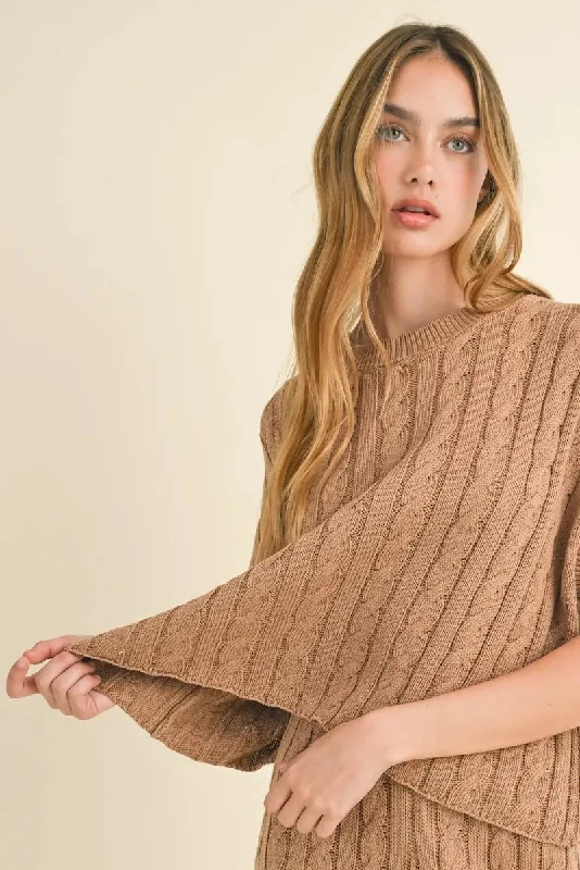 Boxy Cable Sweater Top Mesh Blend Leather Blend Suede Blend