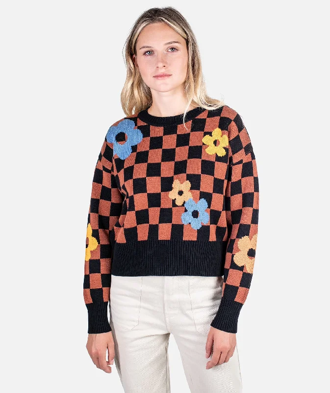 Crescent Sweater - Brown Polka Dot Checkered Tartan