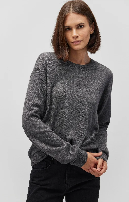 CREW NECK SWEATER IN MID GREY MELANGE Velvet Chenille Corduroy