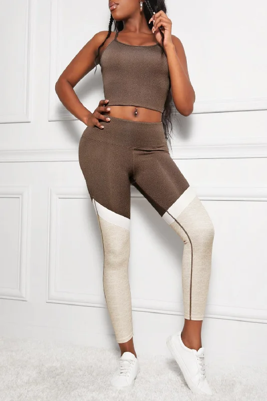 Crisscross Sports Cami and Color Block Leggings Set Cozy Cotton Leggings