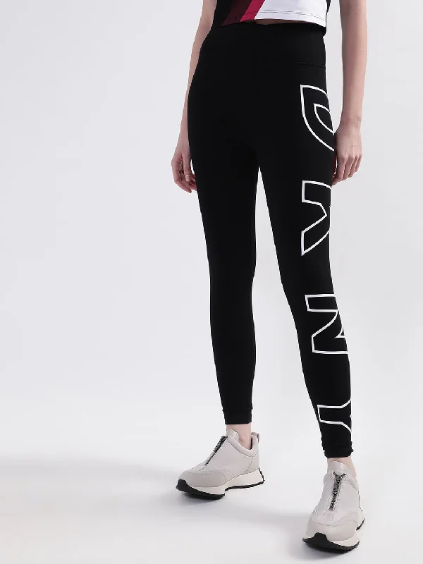 DKNY Women Black Self Design Regular Fit Leggings Chic Workout Leggings