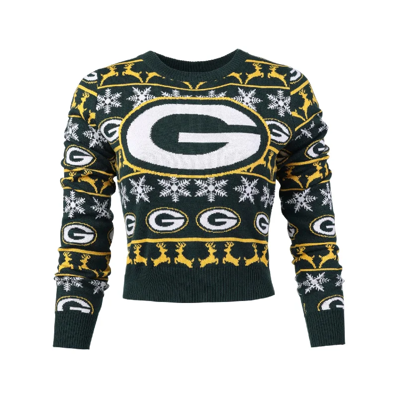 Green Bay Packers Ugly Crop Top Sweater, Women's Faux Fur Fabric Real Fur Fabric Shearling Fabric