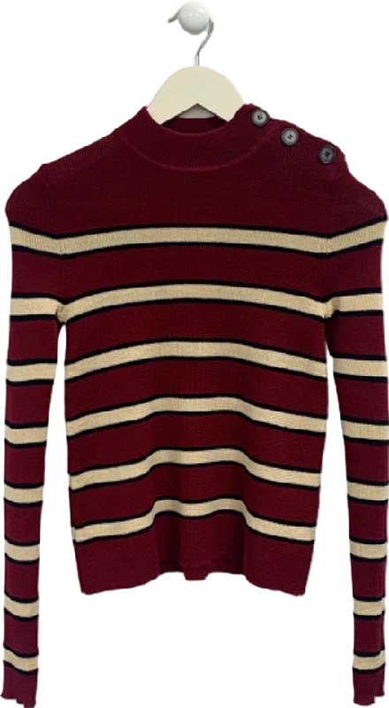 Isabel Marant Étoile Burgundy Striped Button-Shoulder Sweater UK 6 Wool Sweater Cotton Sweater Cashmere Sweater