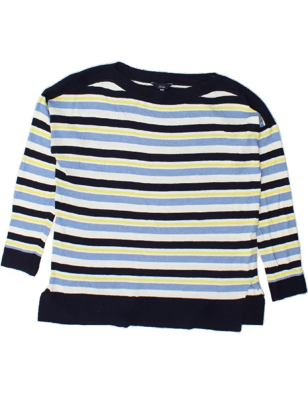 JOULES Womens Boat Neck Jumper Sweater UK 14 Large  Navy Blue Striped Ribbed Striped Patterned