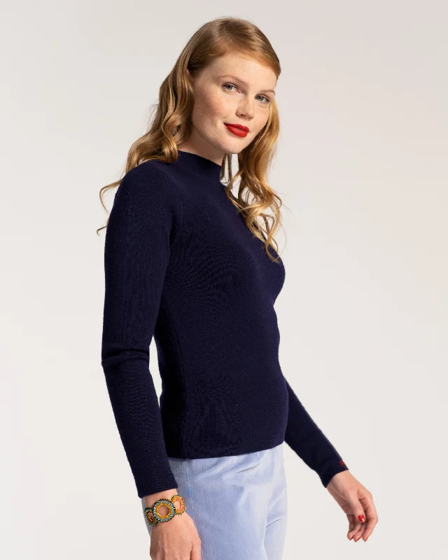 Marie Long Sleeve Sweater Merino Navy Terry Blend Velvet Blend Canvas Blend