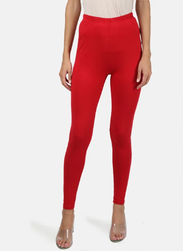 Womens Red Plain Legging Elegant Satin Finish Leggings