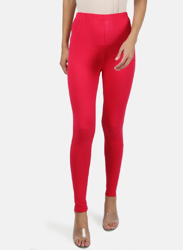 Womens Red Plain Legging Stylish Stretch-Waist Leggings