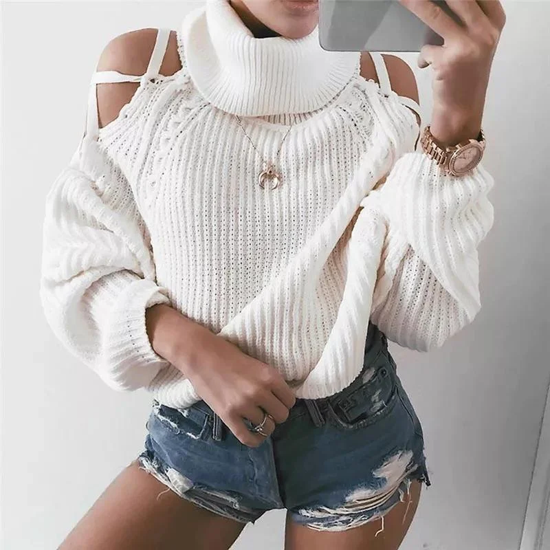 Ruby Cold Shoulder Sweaters Mesh Sweater Canvas Denim