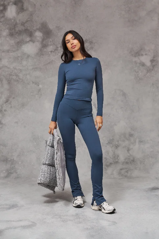 SCULPTING STRETCH ZIP HEM LEGGINGS - PETROL BLUE Trendy Full-Length Leggings