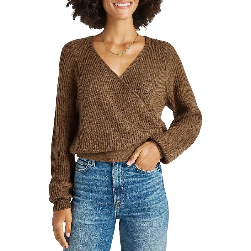 Splendid Womens Adele Ribbed Knit Wrap Sweater Tailored Straight A-Line