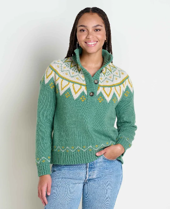 Women's Moss Point Henley Sweater - Ivy Fair Isle Mesh Fabric Canvas Fabric Denim Fabric