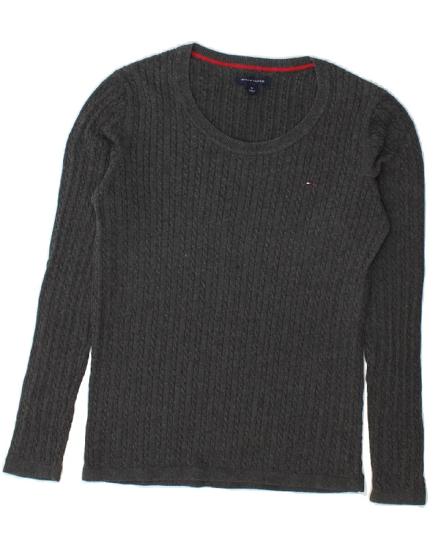 TOMMY HILFIGER Womens Crew Neck Jumper Sweater UK 12 Medium Grey Bright Pastel Dark