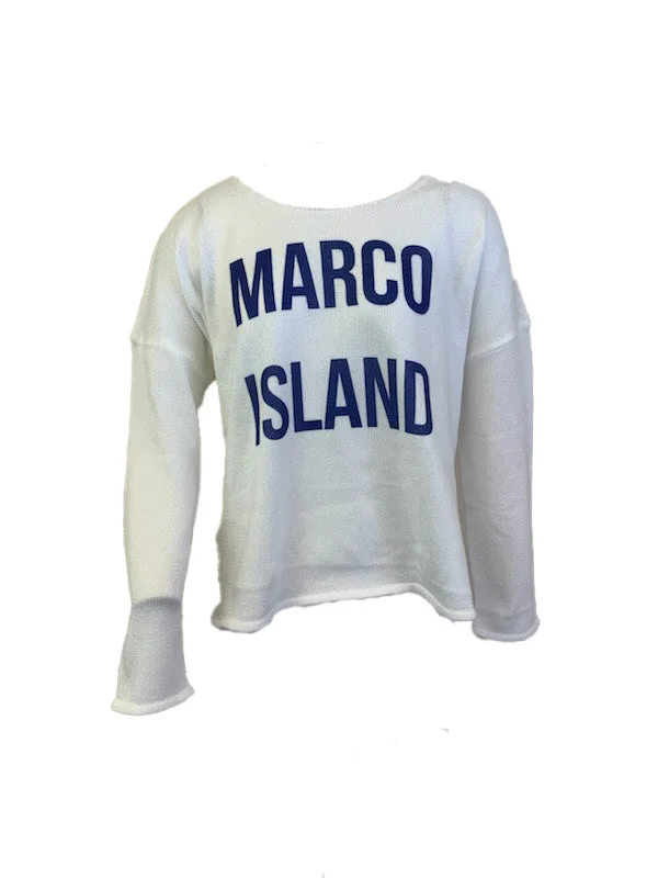 Marco Island Knit Sweater - White/Navy Wool Sweater Cotton Sweater Cashmere Sweater