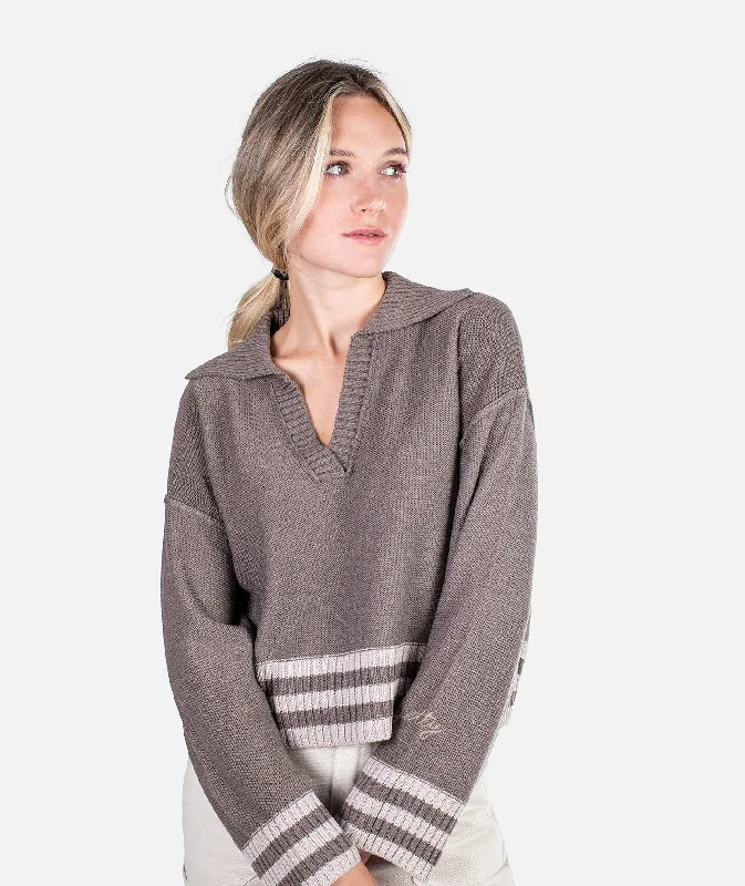 Tybee Henley Sweater - Brown Handmade Hand-knitted Hand-woven