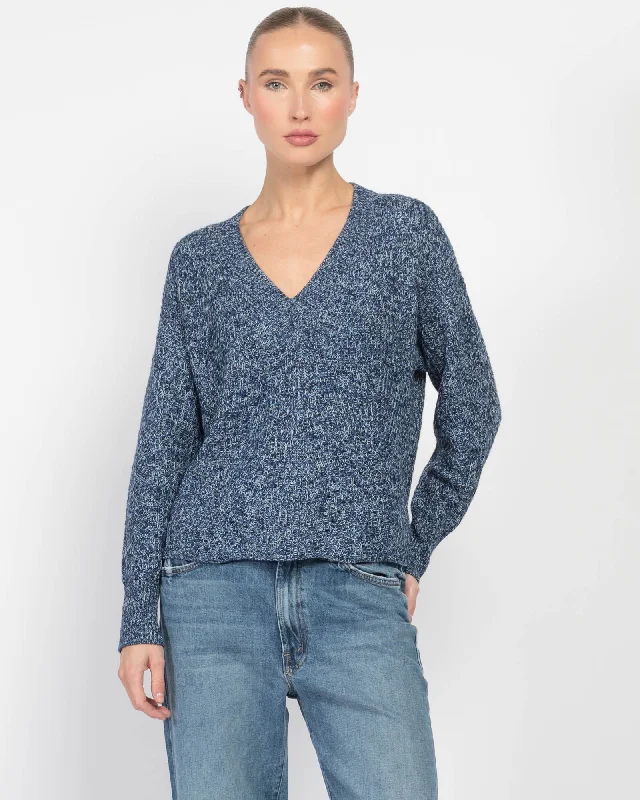 Marled V-Neck Sweater Satin Blend Silk Blend Wool Blend