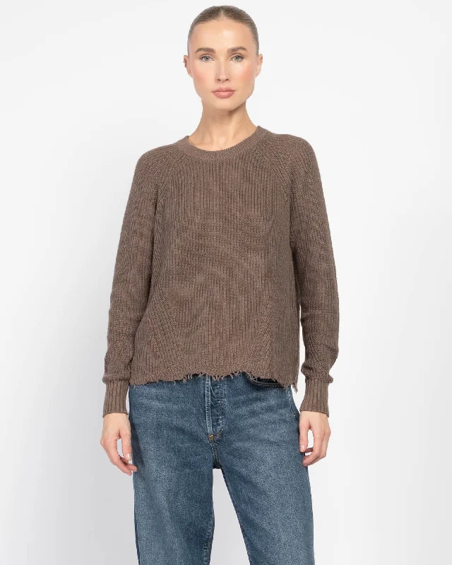 Distressed Scallop Shaker Sweater Cashmere Blend Cotton Blend Poly Blend