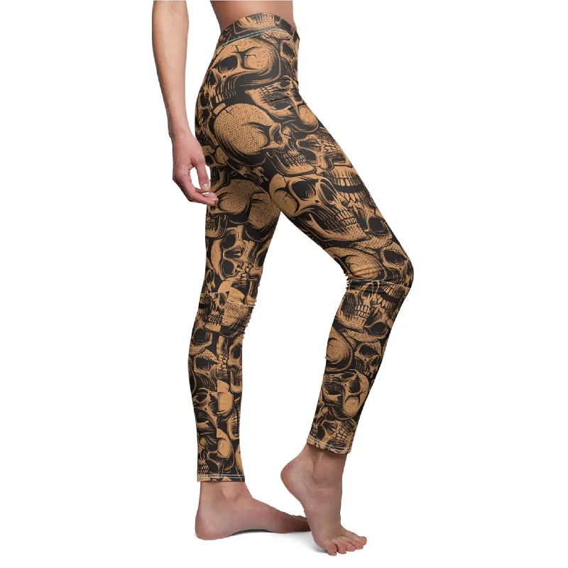 Women's Brown Skulls Soft Casual Leggings Elegant Metallic Leggings