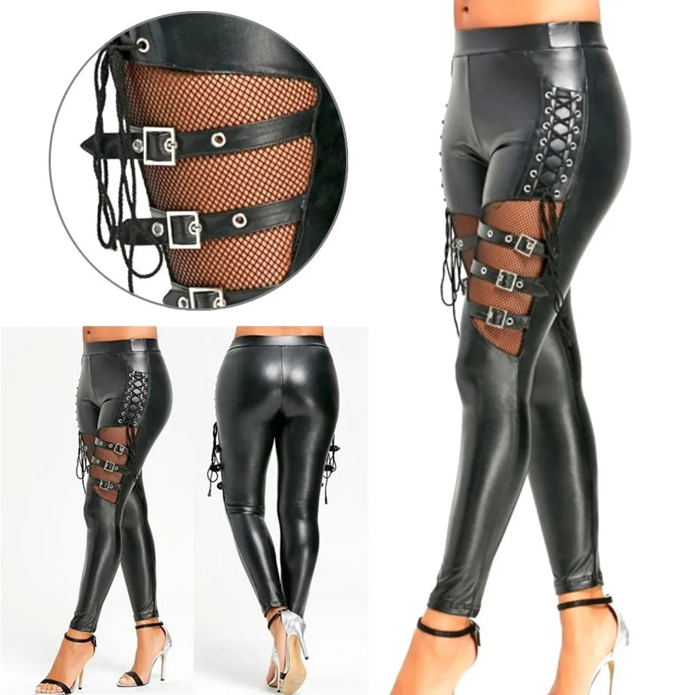 Women's Buckle & Lace Up Gothic Punk Leggings Comfortable Stretch Leggings