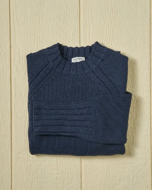 Women's Quaker Crewneck Sweater in Navy Faux Fur Fabric Real Fur Fabric Shearling Fabric